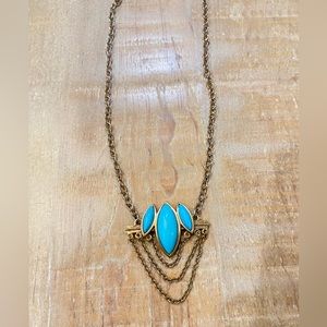 Faux turquoise gold chain link dainty necklace